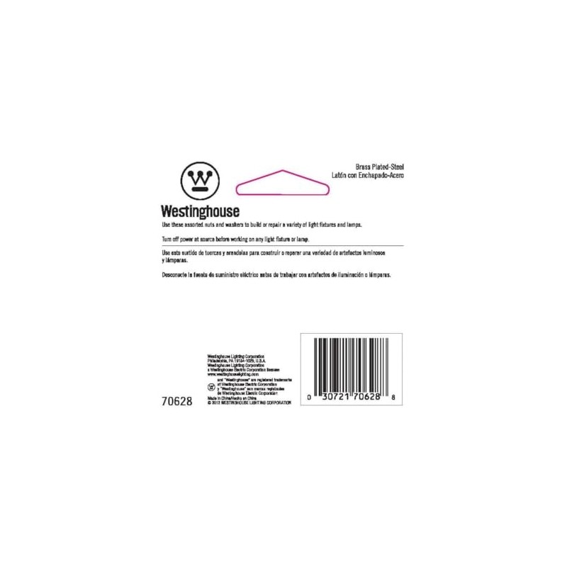 Westinghouse 70628 Brass-Plated Steel Nuts and Washers, Assorted, 6 Pieces