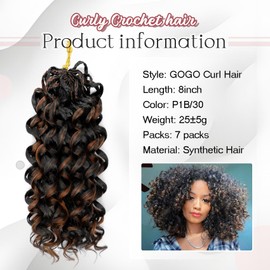 7 Packs Gogo Curl Crochet Hair for Women 8 Inch Pre-Twisted Curly Crochet Hair Deep Ocean Beach Curl Crochet Braids Synthetic Braiding Hair Extensions (8 Inch, P1B/30)