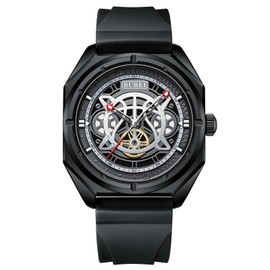 BUREI Men's Fashion Black Watch Casual Silicone Watches Waterproof Quartz Watches Sports Outdoor Watches Men Square Watches