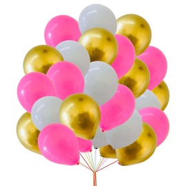 12" Latex Vibrant White, Gold, Pink Colour Combination Plain Balloons For Party Decorations Valentines Day Pack of 30