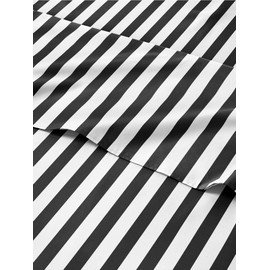3 Piece Striped Sheets for Twin XL Size Bed – Luxury Flat Sheet 66 x 102, Fitted Sheet 39 x 80 and 1 Pillowcase 20 x 30 – Deep Pocket, Black and White Pinstripe Bed Sheets – Oeko-TEX Stripe Sheet Set