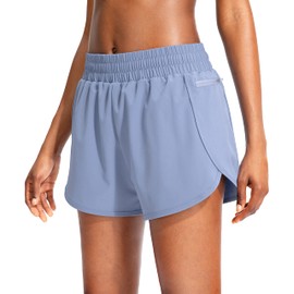 Soothfeel Pantalones cortos de correr para mujer con bolsillos con cierre, cintura alta, pantalones cortos de entrenamiento para mujer con forro, D-Slate Blue, S