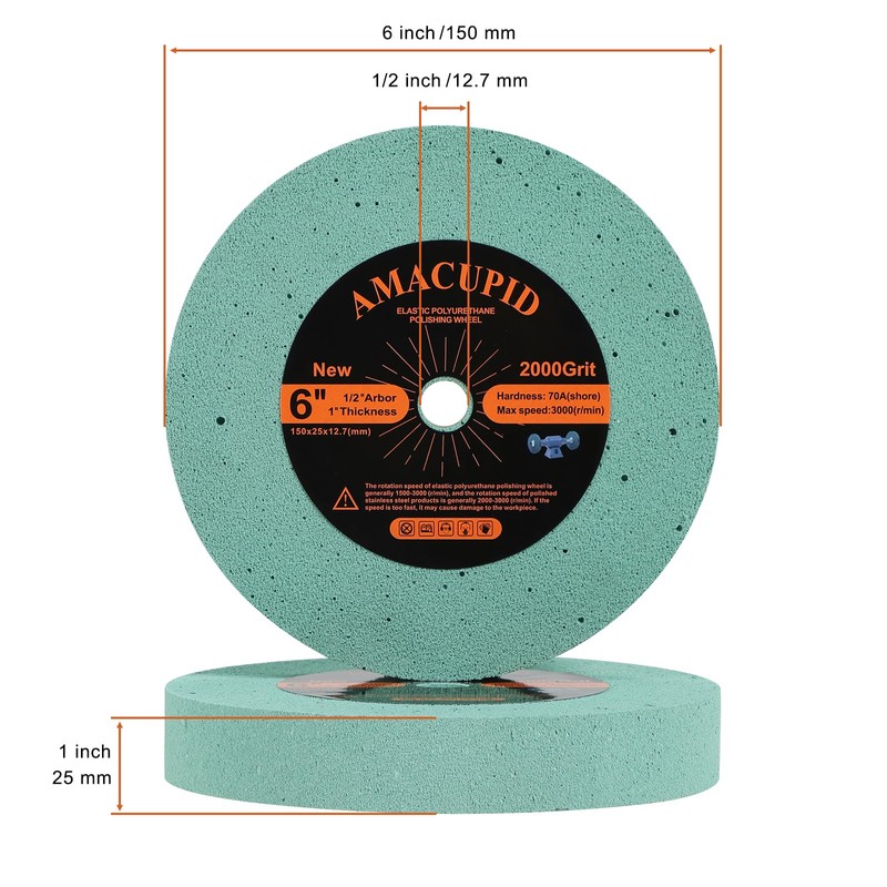 Elastic Polyurethane Buffing Wheels 6 Inch 2000 Grit. for Mirror