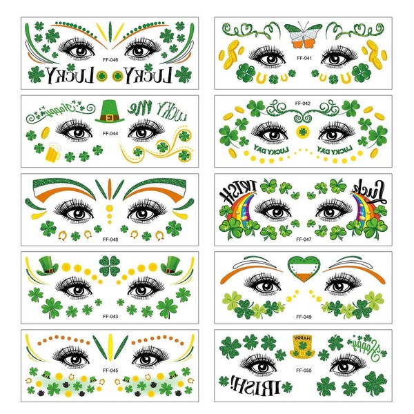 St. Patrick's Day Glitter Face Tattoos St Patricks Day Stickers,2.56×6.3