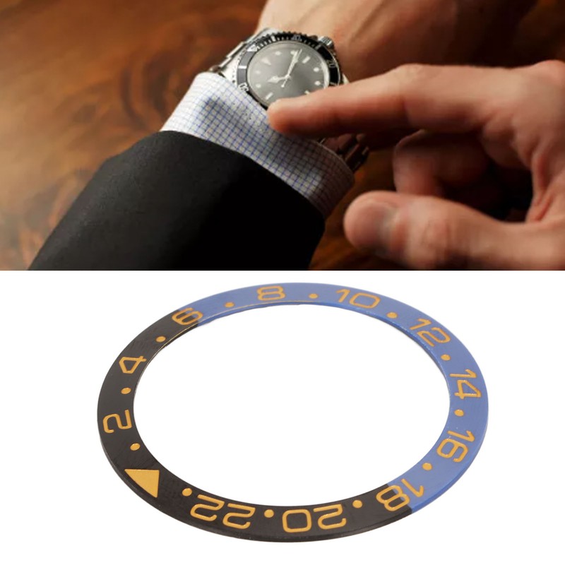 Ceramic Watch Bezel Insert 38mm Blue Black Base Gold Digit