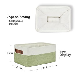 DULLEMELO Storage Baskets for Shelves, Small Fabric Collapsible Rectangular Storage Baskets for Organizing, Closets, Nursery, Home, Office, Empty Gift Baskets (6-Pack, White&Green)