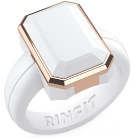Rinfit Women's Silicone Rings - Anniversary Ring or Promise Ring for Her - Emerald Rubber Wedding Bands - White/Metal Rose Gold, Size 8