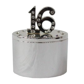 Milestones Silver & Diamante Trinket Box with Number Top - 16th Birthday