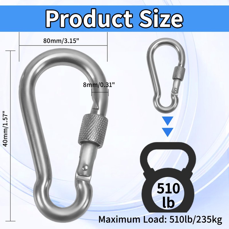 MCSDFN 2 Pcs 304 Stainless Steel Locking Carabiners 4 Inch