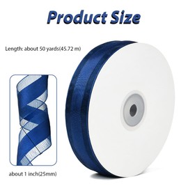 CABODYALS 50 Yards 1 Inch Wide Navy Blue Organza Edge Ribbon Transparent Voile Chiffon Mesh Sheer Satin Fabric Yarn Ribbons Bulk with Spool for Sewing Making Crafts Gift Wrapping Wreaths Bouquets DIY