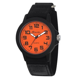 Ravel - Moderne Herren-Armbanduhr Workwear mit einfachem Armband - Analog Quarz - R1601.65, Schwarz/orangefarbenes Zifferblatt