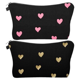 Pack of 2 Heart-Shaped Printed Cosmetic Bag, Portable Travel Cosmetic Bag, Mini Cosmetic Storage Bag, Coin Purse with Zip, Storage Bag for Toiletries