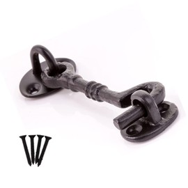 Black Cabin Hook 4-Inch Traditional Cast Iron Fancy Cabin Hook & Eye Silent Catch Door Latch Holder with Screws Silent Cabin Hook for Shed Gate Catch Garden Gate Latch Pack of 1.
