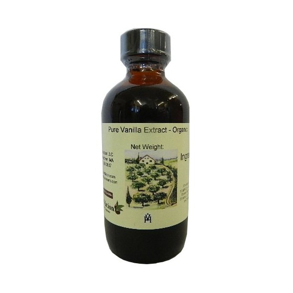 OliveNation Organic Vanilla Extract from Natural Bourbon Madagascar Vanilla Beans, Non-GMO, Gluten Free, Kosher, Vegan - 4 ounces