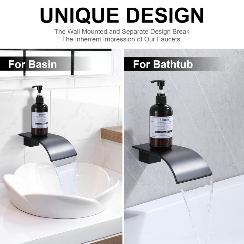 Matte Black Waterfall Tub Spout, High Flow Laminar Waterfall Tub