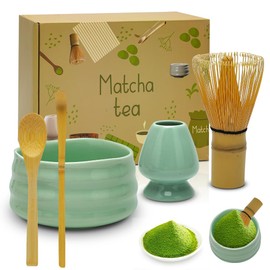Umllpet Matcha Tea Set, 5 Pieces Matcha Set, Japanese Tea Set, Matcha Whisk Set with Matcha Bowl, Shovel, Whisk Holder, Teaspoon, Tea Preparation Set for Tea Ceremony Gift Set