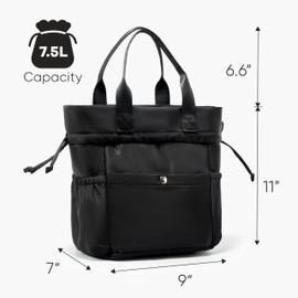 Yarnic Lunch Bag Women Insulated Lunch Bags,Cute Reusable Lunch Box Stain-Resistant Lunchbox with Water Bottle Holder for Adult (black)