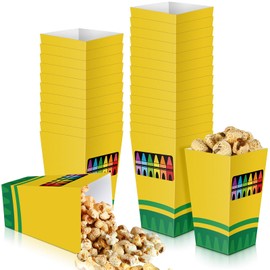 Sinmoe 40 Pcs Back to School Popcorn Boxes Crayon Party Favor Popcorn Treat Boxes Top Paper Birthday Popcorn Box Snack Treat Containers for Birthday Baby Shower Wedding Party Favors
