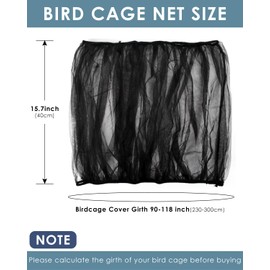 Bissap Bird Cage Seed Catcher, 90-118‘’ Universal Birdcage Net Nylon Adjustable Elastic Band Stretchy Skirts Mesh Cover for Parrot Cage Seed Guard (Not Include Birdcage)- Black