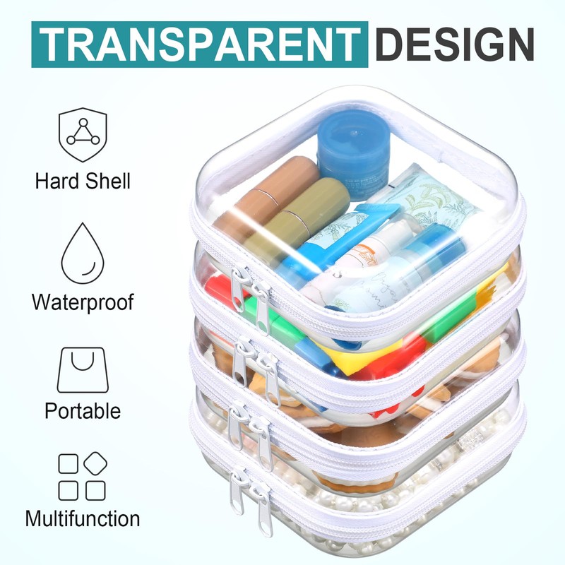 Qiyaz 15 Pcs Clear Hard Shell Zipper Case Plastic Bins