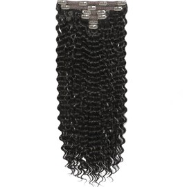 26 Inches Deep Wave Clip In Hair Extensions Full Head 6 Separate Pieces Heat Resistance Black Synthetic Deep Curly Clip in Hair Pieces 174g (22#-01, 26 inch)