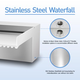 Weejian Pool Fountain Stainless Steel Pond Waterfall Spillway Kits for Indoor/Outdoor Decorative, 12 Inches Pool Water Feature for Garden Patio, Backyard Koi Pond Decor(No LED Light)