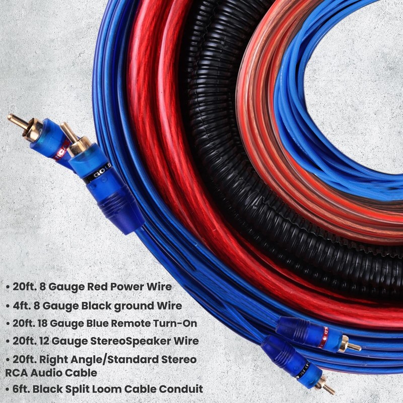 Pyle Marine and Car Audio Wiring Kit - 20ft 8