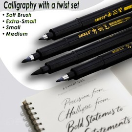 MISULOVE 4-Pack Calligraphy Pens Set for Hand Lettering, Watercolor Art & Sketching - Small, Medium, Large Brush Markers with Fadeproof Black Ink | Beginner Kit for Journaling, Manga, Scrapbooking