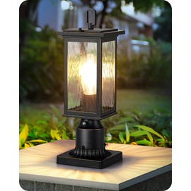 EDISHINE Dusk to Dawn Outdoor Post Light, Pole Light Fixture with Pier Mount Base, Water Ripple Glass & Aluminum Post Lantern Head, Exterior Lamp Posts Lighting for Yard, Driveway, Fence, Deck