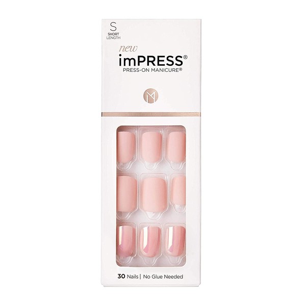 KISS imPRESS Press-On Manicure, Nail Kit, PureFit Technology, Short Press-On Nails, Keep in Touch, Includes Prep Pad, Mini File, Cuticle Stick, and 30 Fake Nails