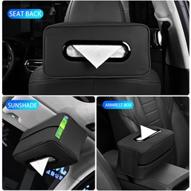 MailiMy Car Tissue Holder for 120-150-Count,Large Tissue Organization,Premium Pu Leather Tissue Box Holder,Travel Tissue Holder with Two Side Pockets,New Car Essentials Accessories(Black)