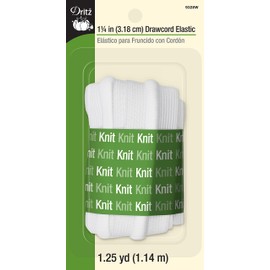 Dritz 9328W Drawcord Knit Elastic, White, 1-1/4-Inch by 1-1/4-Yard