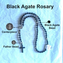BJ BshuxiuJ Military Rosary Necklace for Men – Warrior Combat Battle Soldier Rosary, Rugged Handmade Catholic Rosary Beads with Metal Box and Prayer Card (Black Agate Rosary)