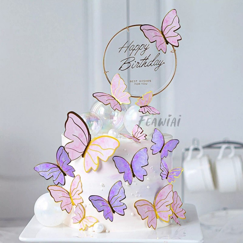Feawiai 42pzs Decoración Pastel De Mariposa Letrero Feliz Cumpleaño