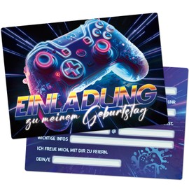 MEJOSER 15 x Invitation Cards Children's Birthday Boy Girl A6 Gaming Birthday Invitation Birthday Invitations Boys Girls Invitations Game Party Children
