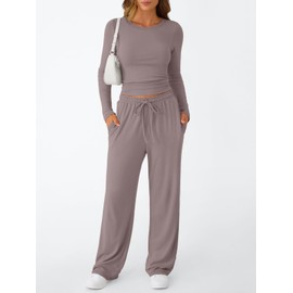 Trendy Queen Womens 2 Piece Matching Lounge Sweat Sets 2025 Early Fall Fashion Y2K Teen Workout Gym Clothes Wide Leg Pants Crop Top Airport Travel Outfits Casual Sweatsuit Winter Essential Clothing