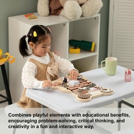 Wooden Sensory Bear Shaped Learning Toddler Busy Board for Playroom, Nursery, Preschool, and Doctors' Office (Pink)