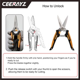 CEERAYZ 200mm Scissors All Purpose Heavy Duty, Garden Shears, Scissors for DIY Projects, Office, Production Lines, Pruning, with Protective Sheath and Magnetic Holder (Black/Orange)