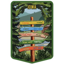 Die Cut Sticker Iowa, Signpost, Forest and Camp, Vinyl Sticker 3 to 6 inches, (Waterproof Decal for Cars, Water Bottles, Laptops, Coolers), Large