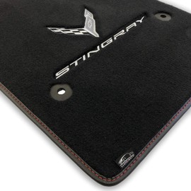 Lloyd Mats Custom-Fit Carpeted Floor Mats Premium Luxury Car Floor Liners forCorvette Corvette C8 2020-ON Coupe & Convertible (Charcoal, 2PC - 'Stingray' Monochromatic Flags)