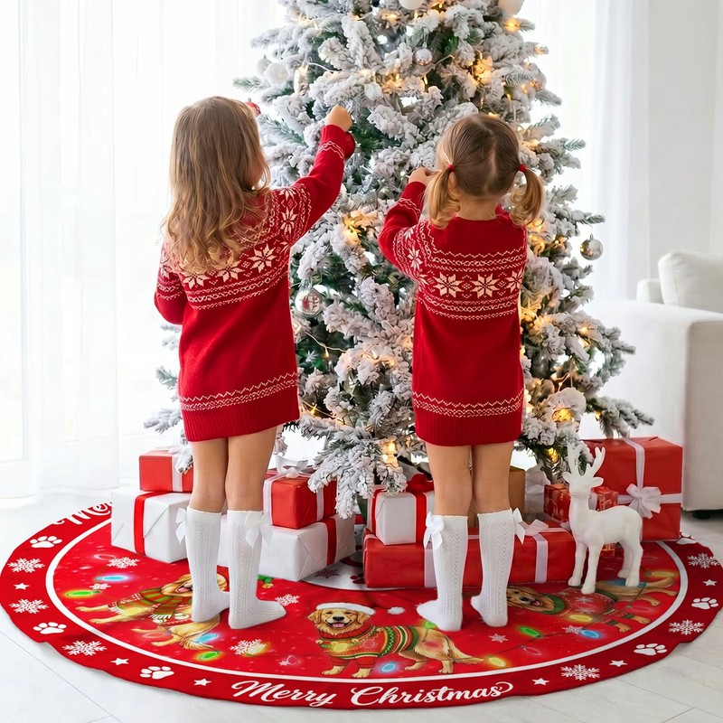 Golden Retriever Christmas Tree Skirt 48 Inch for Indoor Outdoor