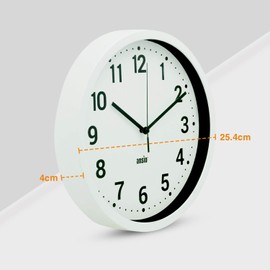 ANSIO Wall Clocks 10 inch/25.4cm For Living Room Modern, Large Wall Clock Ideal for Bedrooms, Kitchen, Office, Bathroom - White Background and Black Numbers, Silent Wall Clock