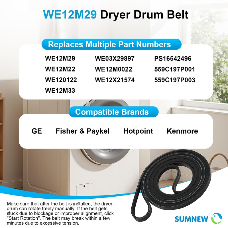 WE03X29897 Dryer Drum Belt Compatible For GE Hotpoint Kenmore Dryer
