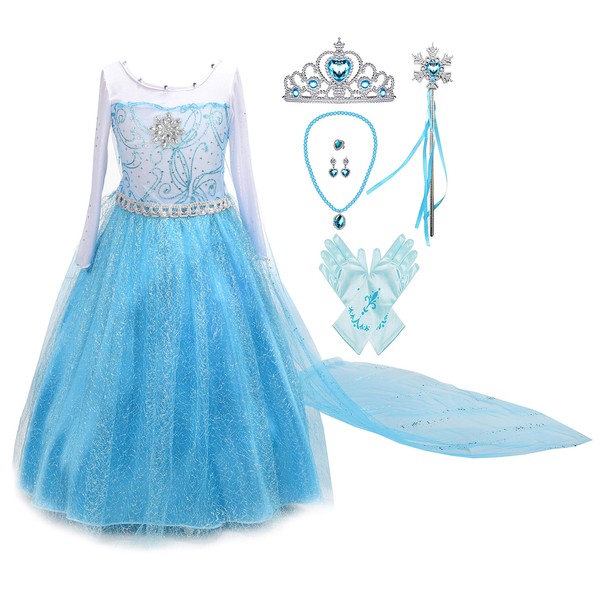 Lito Angels Toddler Girls Princess Dress Up Costumes Snow Queen Dress Halloween Christmas Long Train with Accessories Size 4-5