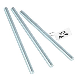 Pack of 3 M12 Threaded Rods M12 x 300 mm, Threaded Rods Strength Class 4.8 Metric Threaded Screw Made of Galvanised Steel, Threaded Rod with Regular Thread, Threaded Bolts Threaded Rods Metal Rod