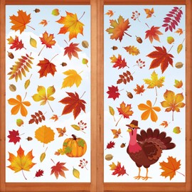 164 PCS Fall Window Clings for Glass Windows Autumn Window Clings Stickers Maple Leaf Window Stickers for Thanksgiving Autumn Home Office Decorations