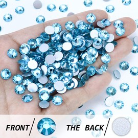 Briskbloom 1440PCS SS16 Crystal Glass Flatback Rhinestones, Round Flat Back Crystal Gems for Nail Art and Craft Clothes, Glue Fix Diamond Stones Aquamarine/Lake Blue (3.8-4.0mm)