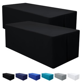 homing 2 Packs Rectangle Fitted Tablecloth, Washable Fabric Table Cloth for 6 Foot Tables, Water Resistant Table Cover for Party, Trade Show, Outdoor and Indoor (Black, 30" x 72")