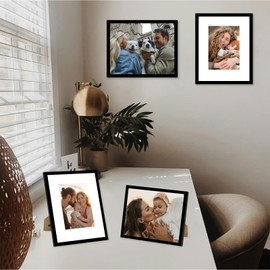 QOTIB 2 Pack 8x10 Picture Frame with 5x7 Mat, Display 5x7 with Mat or 8x10 Without Mat, Wood 8 by 10 Photo Frame, 8 x 10 Photo Frame for Wall Hanging and Tabletop Display, Black