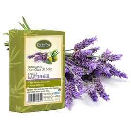 Kalliston, Olive Oil Soap with Lavender extract and volcanic Pumice Stone, all-natural soap bars, product of Crete, Greece, Pack of 4
